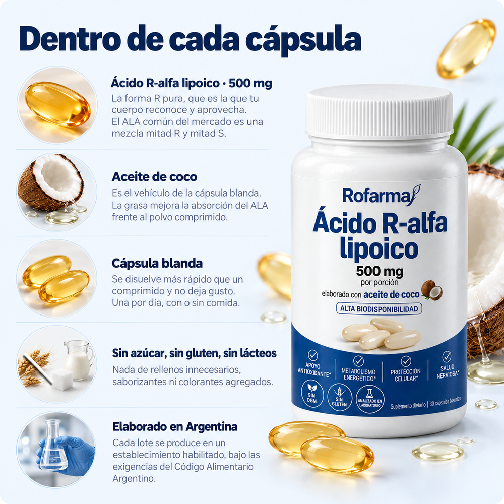 Rofarma | Ácido R-alfa lipoico 500 mg — Cápsulas blandas